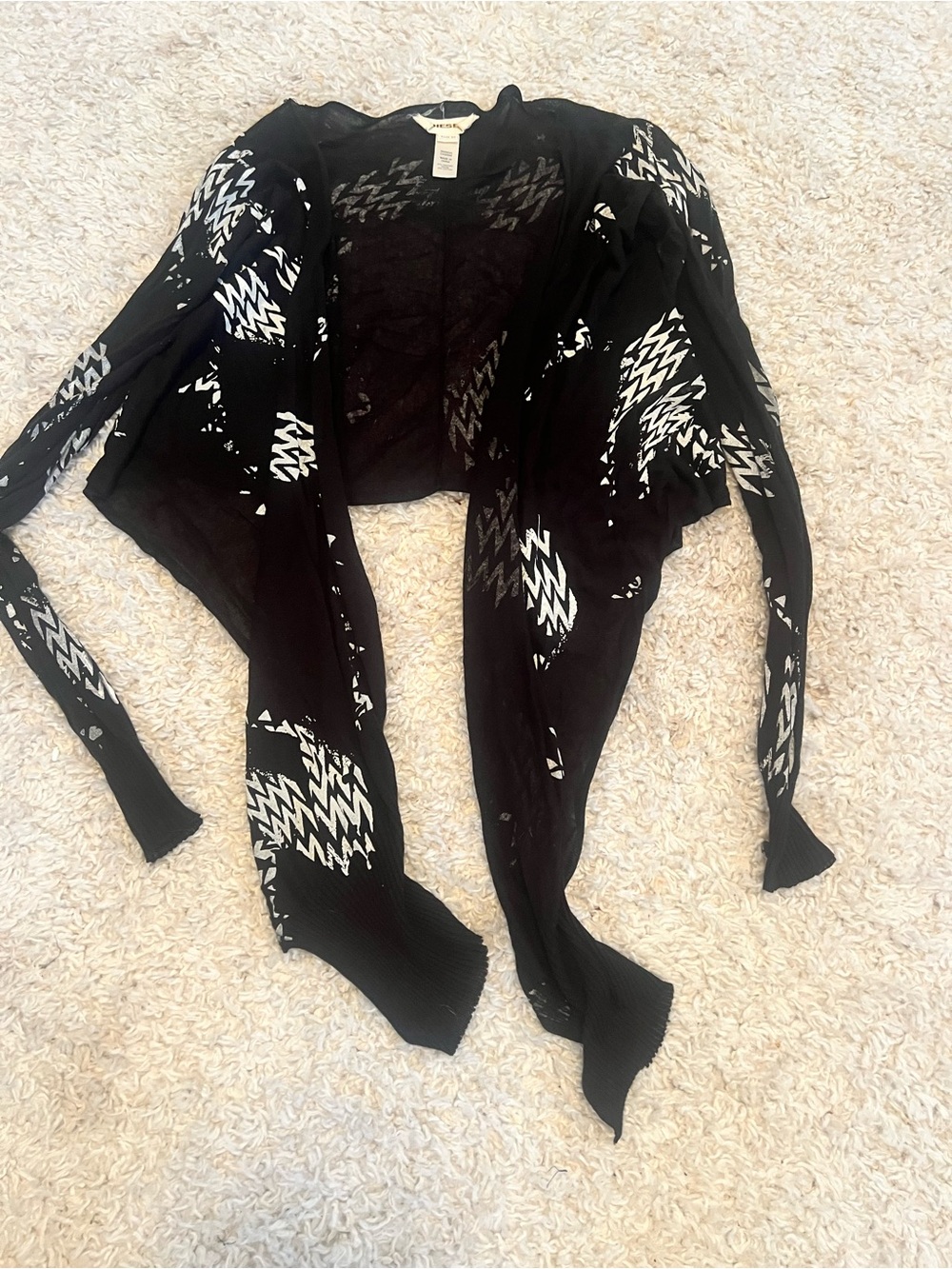 Diesel Black Cardigan with White Pattern Accents